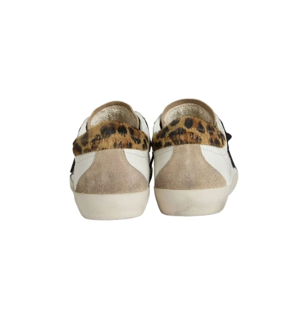 Tênis Golden Goose Black Glitter Star and Leopard-Print Pony Skin Heel — foto 2