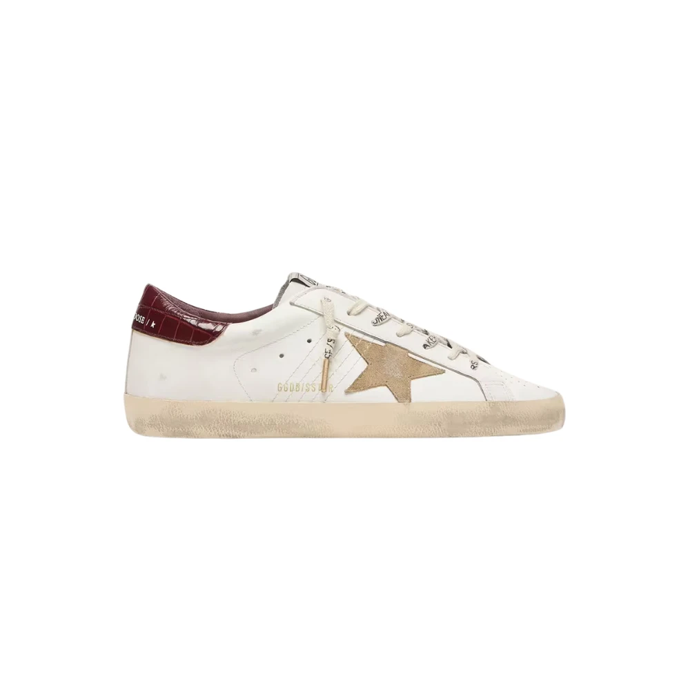 Golden Goose Super-Star com estrela de suede areia e talão de couro croco vermelho