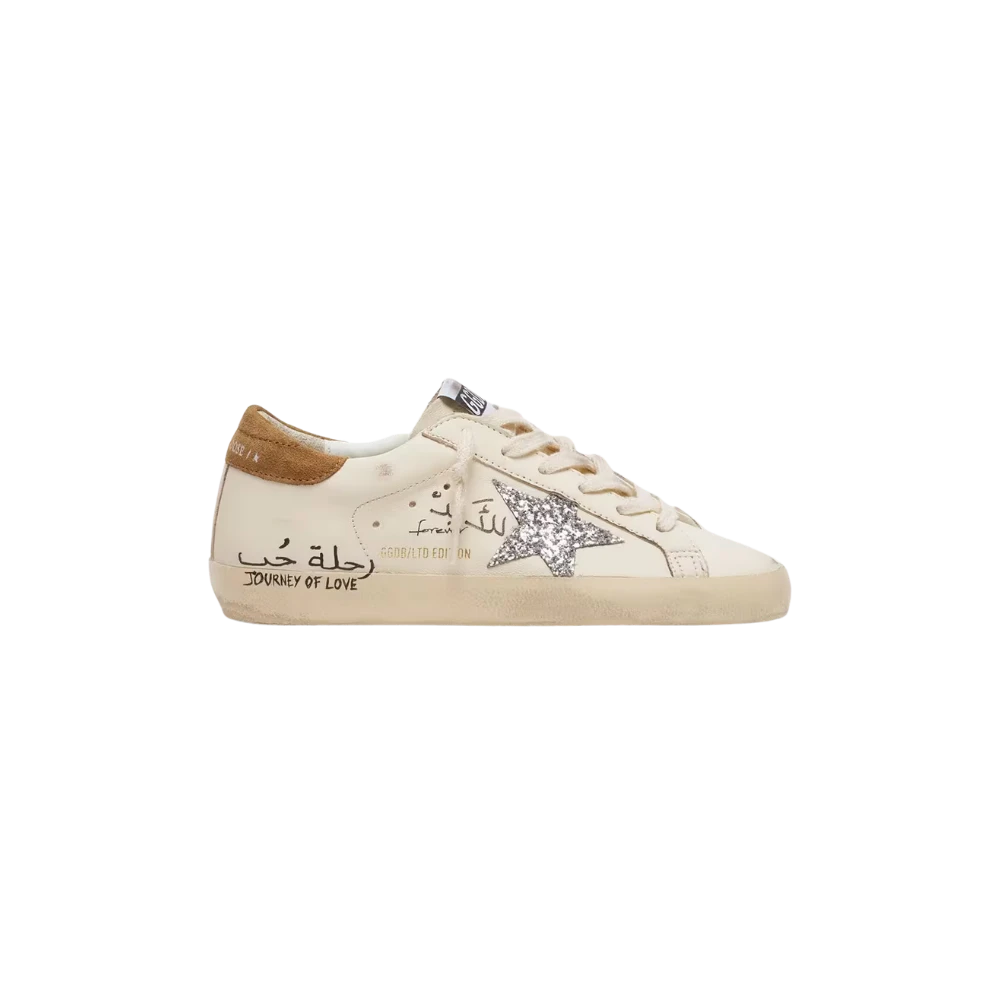 Golden Goose Super-Star in nappa with silver glitter star and all-over lettering