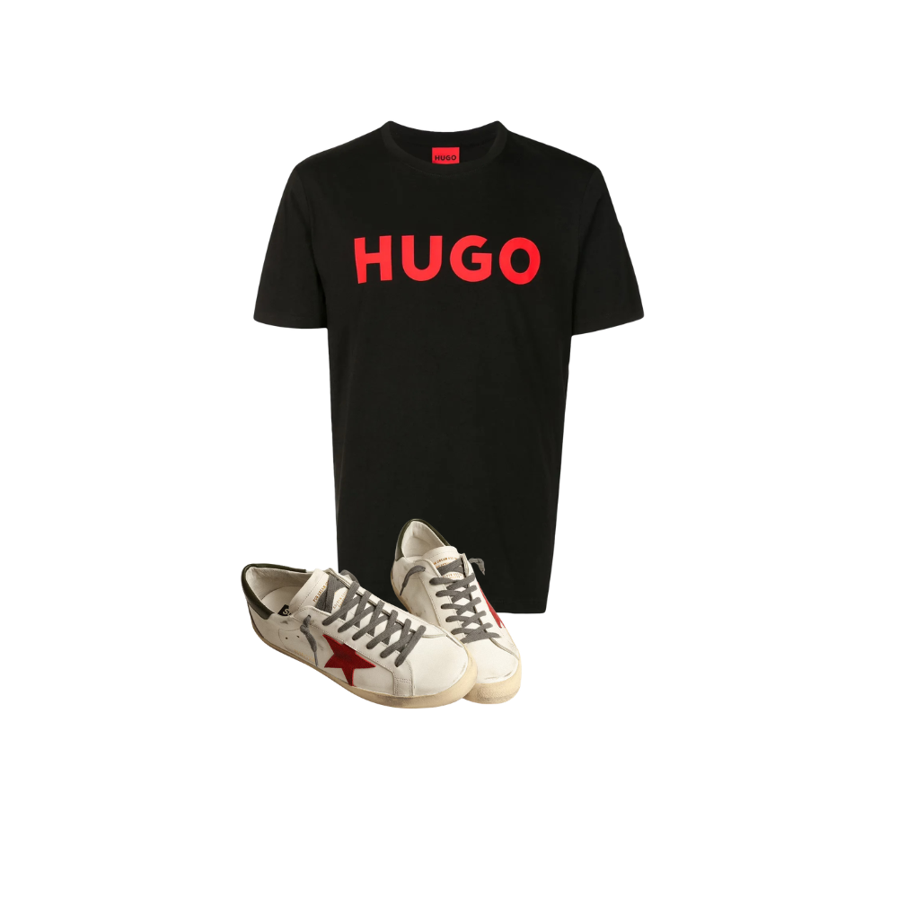 KIT Camiseta Hugo Boss + Golden Goose Super-Star Talão Vermelho