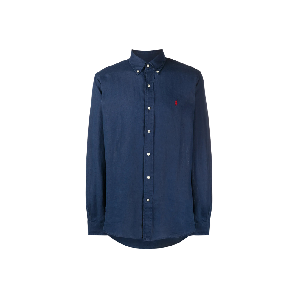 Camisa em linho Ralph Lauren manga longa Navy Blue
