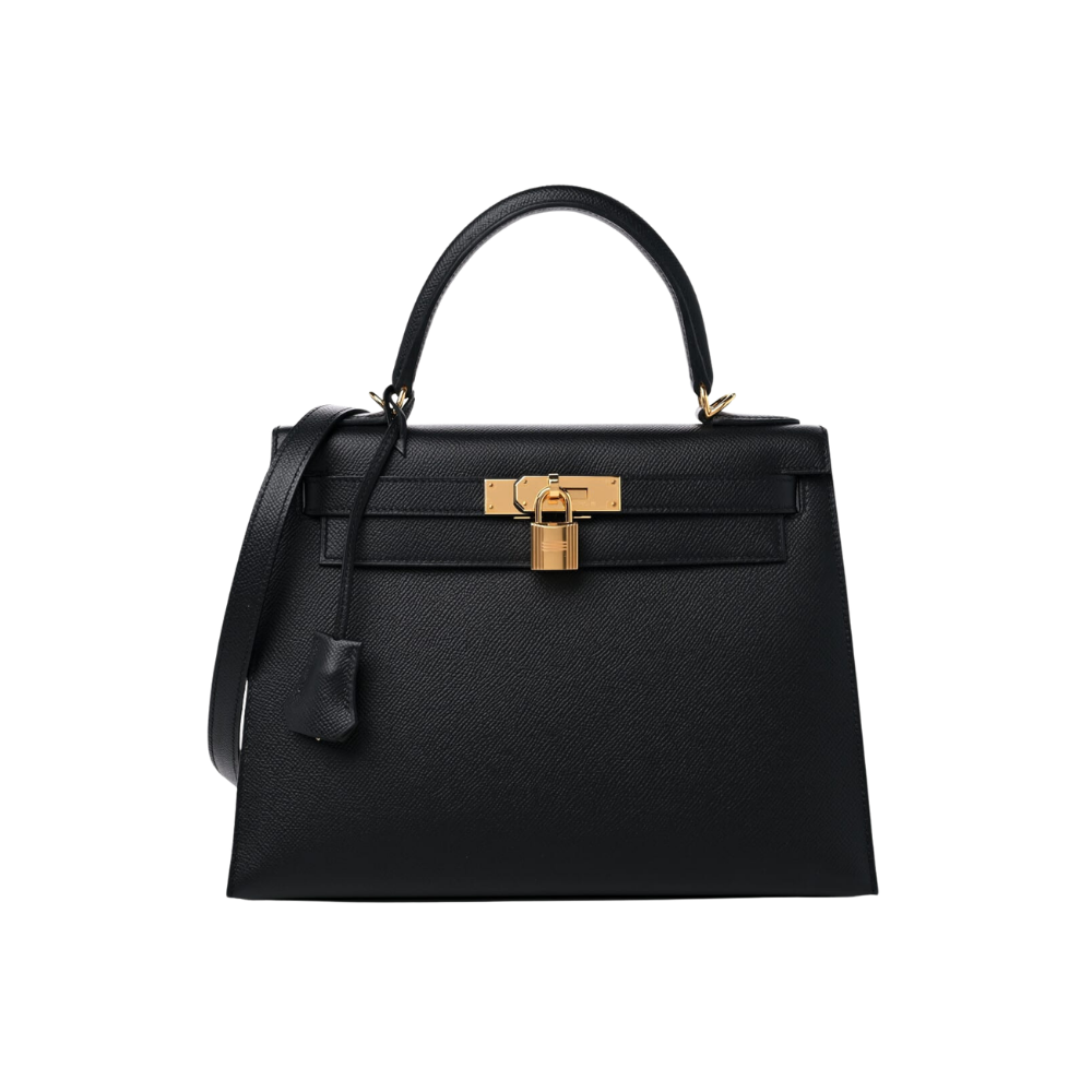 Bolsa Hermès Kelly 28 Aço dourado preta