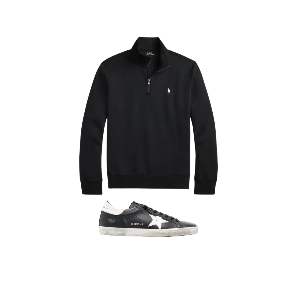 KIT Suéter Ralph Lauren Zíper + Golden Goose Super-Star Preto